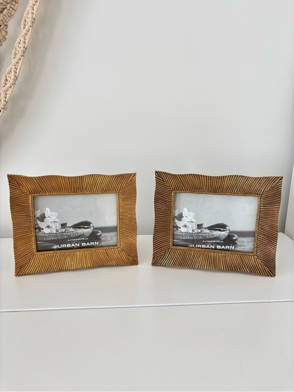 URBAN BARN Set of TWO Ruffles picture frames gold colour 5”x7” glass NEW